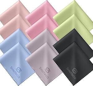 SmoTecQ 12 Pack Microfiber Lens Cleaning Cloths – Ultra-Soft, Scratch-Free Eyeglass Cloths for Glasses, Screens & Cameras – 7×6 in, Assorted Colors