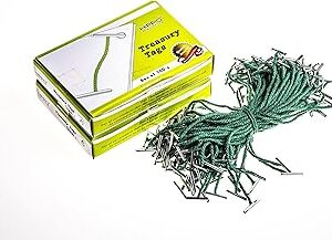 10 Inch Short Length Metal End Green Cord Treasury Tag - Pack of 200 Highly Durable Fastening or Binding Filing Instrument Ideal for Home, School, Office, Factory and Hospital by Yosogo