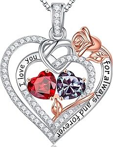 Iefil Mothers Day Gifts for Wife - 925 Sterling Silver Double Birthstone Necklace, Anniversary Birthday Gifts for Women, Jewelry Gift for Wife Girlfriend Mom Her