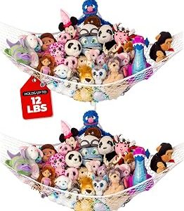 Lilly's Love Stuffed Animal Hammock | Corner Hanging Organizer, Toy Storage, Stuffed Animal Storage Net | Made from Quality Fishing Net, Holds 12lbs | 67x47x47 (White, 2 Pack)