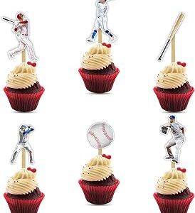 Baseball Cupcake Topper – Sports Theme Cupcake Decorations for Birthday Parties, Events and Celebrations, Decorative Dessert Toppers for Cupcakes, Dessert Tables, Party Displays & Special Occasions