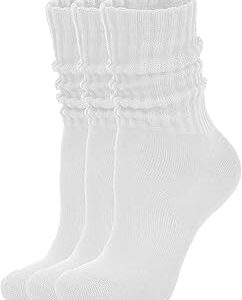 AugRing Women's Scrunch Crew Socks Retro 3-Pack Solid Cotton Boot Calf Chunky Ribbed Cozy Slouchy Socks Size 5-11