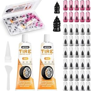 40 PCS Tire Repair Rubber Nails Kit with 2 Tubes of Black Tire Sealant Glue, 2026 New Screw in Tire Plugs Kit, Fast Self-Service Tire Repair Screws Kit for Car Motorcycle Truck Tractor Puncture Repair
