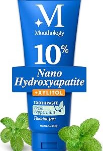 Mouthology 10% Nano Hydroxyapatite Toothpaste Fluoride Free, Whitening*, Rod Shaped nHa, Xylitol Toothpaste for Adults, Enamel Care*, Sensitive Teeth*, SLS Free, Mint 4oz (USA Made) Package May Vary