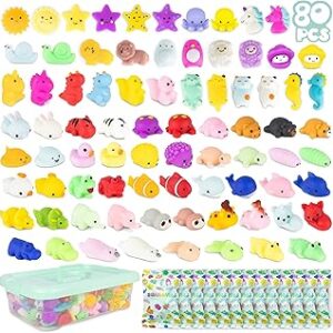 BONNYCO Mochi Squishy Toys Bulk for Kids Party Favors Pack 80. Goodie Bags Stuffers for Kids 3-5 4-8, Return Gifts Birthday Party. Squishy Fidget Toys, Pinata Stuffers Birthday Boys Girls Kawaii