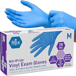 MED PRIDE Nitrile/Vinyl Blend Exam Gloves, Powder-Free, Latex-Free, Disposable, Non-Sterile, Blue, Medium (Box of 100)
