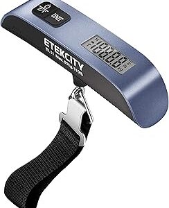 Etekcity Luggage Scale, Travel Essentials, Digital Suitcase Weight Scales for Travel Accessories, Hanging Baggage Scale with Temperature Sensor, Rubber Paint, 110 Pounds, Battery Included, Blue