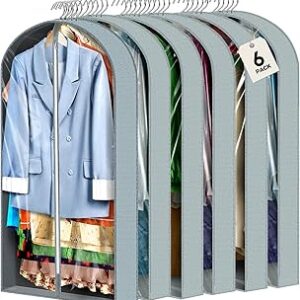 6 pcs 40 Garment Bags for Hanging Clothes, Clear Suit Bags for Closet Storage Clothing Storage, Garment Bags for Travel Covers with 4 Gussets for Coats, Jackets, Shirts and Sweater