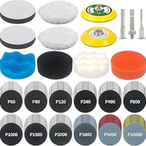 133 PCS Sanding Disc Drill Polishing Kit Sanding Attachment, 3 Inch Wet Dry Headlight Restoration Kit, Hook and Loop Sandpaper Buffing Pads with Rotary Tools for Car Wood Metal Glass Resin Expoxy