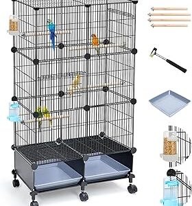 VISCOO Upgraded Encrypted 46-Inch Bird Cage, with Wooden Perches, Metal Parakeet Cage with Slide-Out Tray, Water Bottle&Feeder, Bird Cages for Parrot,Parakeets,Cockatiel,Lovebird,Small Mid-Sized Birds