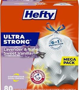 Hefty Ultra Strong Tall Kitchen Trash Bags, Lavender & Sweet Vanilla Scent, 13 Gallon, 80 Count