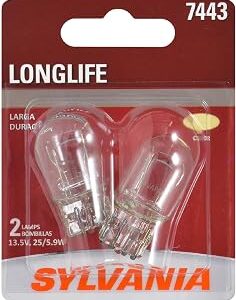 SYLVANIA - 7443 Long Life Miniature - Bulb, Ideal for Daytime Running Lights (DRL) and Back-Up/Reverse Lights (Contains 2 Bulbs)