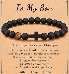 To Mens Gifts Cross Bracelet for Son, Grandson, Dad, Husband, Godfather, Men - Birthday Graduation Retirement Christmas Christian Gift for Teens Men