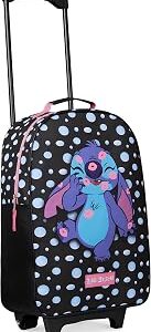 Disney Kids Rolling Luggage 16×11 in, 16‑L Carry‑On Suitcase with Wheels, Foldable Lightweight Travel Bag, Gifts for Kids(Black Stitch)