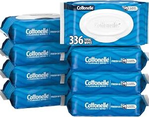 Cottonelle Fresh Feel Flushable Wet Wipes, Adult Wet Wipes, 8 Flip-Top Packs, 42 Wipes Per Pack (336 Total Wipes), Packaging May Vary