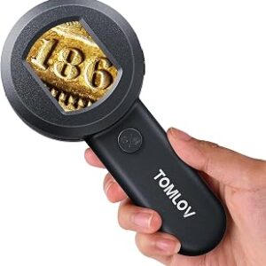 TOMLOV P10 Microscope for Adults Kids, Handheld Coin Magnifier with Light for Error Coins, Portable Trichome Magnifying Glass 100X, Collector Pocket Jewelers Loupe, Digital Microscope with 2 Screen
