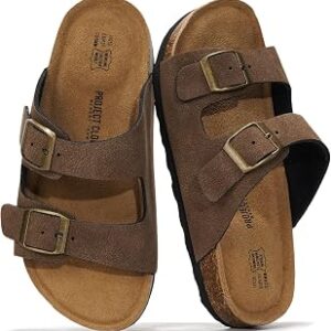Project Cloud 100% Genuine Leather Kids Sandals - Natural Cork Footbed Non-Slip Slides for Kids - Lightweight Boys & Girls Sandals - Water-Resistant Girls & Boys Sandals