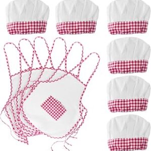 Super Z Outlet 12pc Set Complete Kids Cooking and Baking Apron With Pocket and Chef Hat Dress Up Set, Red Chef Costume for Career Role Play One Size