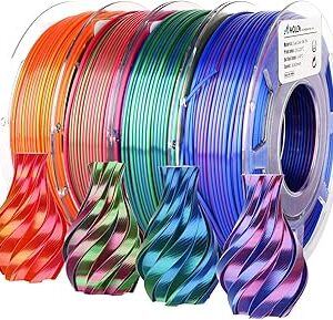 AMOLEN Silk PLA 3D Printer Filament Bundle, Shiny Dual Color Filament 1.75mm Pack, Multi Color Change 3D Printing Filament for Most FDM 3D Printer, 4 Spools 200g Each