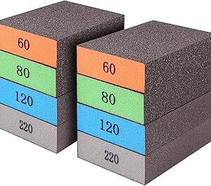Romeda 8-Pack Sanding Sponge, Four Grits Per Pack 60/80/120/220, Washable and Reusable Handmade Sandpaper Block, Drywall Sandpaper Blocks for Wooden Drywall Sheetrock and Metal Glazing