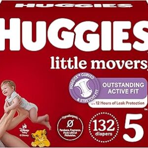 Huggies Size 5 Diapers, Little Movers Baby Diapers, Size 5 (27+ lbs), 132 Count (2 Packs of 66), Packaging May Vary