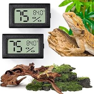 Reptile Thermometer and Humidity Gauge,2PCS Digital Hygrometer Adhesive Reptile Terrarium Hydrometer,Bearded Dragon Tank Accessories,Pet Humidity Meter Supplies for Leopard Crested Gecko,Snake,Lizard