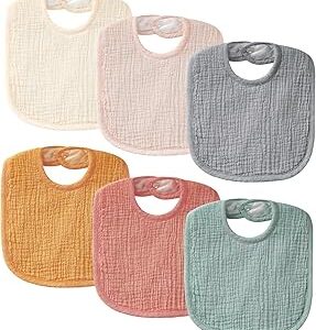 POIKSHARK 6-Pack Muslin Baby Bibs for Unisex Boys Girls, Cotton Baby Drool Bibs, Drooling and Teething Bibs for Infant