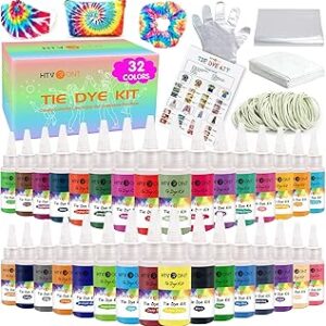 HTVRONT Tie Dye Kit - 32 Vibrant Colors Pre-Filled Bottles Tyedyedye Kit, Permanent Non-Toxic for Large Groups Kids Adults,Tye Fabric Textile Handmade Party(Just Add Water)