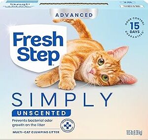 Fresh Step Advanced Simply Unscented Multi Cat Clumping Cat Litter, Low Dust, Odor Control with Activated Charcoal Tech, Compatible in Automatic Litter Boxes, 18.5 lb.