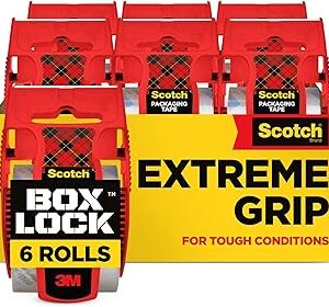 Scotch Box Lock Packing Tape, Clear, Extreme Grip Box Packaging Tape for Shipping and Mailing, 1.88 in. x 22.2 yd., 6 Rolls with Dispensers