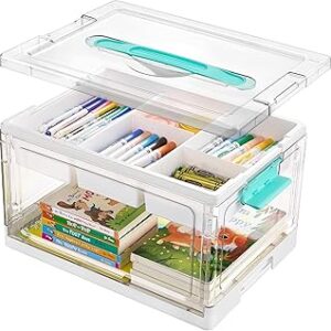 Vtopmart 24 QT Clear Plastic Craft Organizer with Removable Trays and Dividers, Storage Box for Coloring Books, Modeling Clay, Molds and Art Supplies, 1 Pack