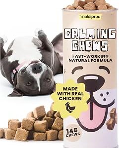 MalsiPree Calming Chews for Dogs, Freeze-Dried Chicken Treats with Passion Flower & Melatonin, Promotes Calm Behavior During Travel, Fireworks, and Loud Noises, Everyday Relaxation Support, 145 Count