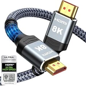 Highwings 8K 10K 4K HDMI Cable 48Gbps 6.6FT/2M, Certified Ultra High Speed HDMI Cable Braided Cord-4K@120Hz 8K@60Hz, DTS:X, HDCP 2.2 & 2.3, HDR 10 Compatible with Roku TV/PS5/HDTV/Blu-ray