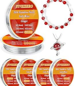 FIVEIZERO Stainless Steel Wire for Jewelry Making,Include 18/20/22/24/26/28 Gauge 304 Stainless Steel Beading Wire Thin Metal Craft Wire for Necklace,Bead Stringing,DIY Jewelry,Floral and Home Crafts