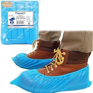 ProtectX Disposable Shoe & Boot Covers, XL Extra Large, 100-pack (50 pairs), Waterproof, Slip Resistant, Durable CPE plastic, Fits up to Men’s 14 US Size and All Women’s US Size Shoes