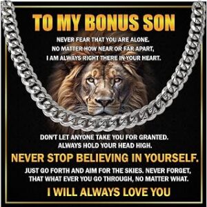 To My Bonus Son Necklace From Stepmom, Bonus Son Gift From Stepdad, Stepson Necklace From Stepdad, Christmas Graduation Anniversary Birthday Necklaces With Message Card For Stepson
