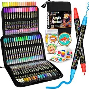 Betem 72 Colors Dual Tip Acrylic Paint Pens Markers, Fabric Decorating Kits Premium Water-Based Acrylic Paint Markers for Fabric, Rock, Wood, Glass, Eggs, Canvas, Ceramic, Easter Basket Stuffers