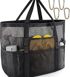 SRISE Mesh Beach Bag - Large Beach Tote Bag for Family Beach Bag for Toys & Vacation Essentials