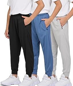 PURE CHAMP 3 Pack Boys Sweatpants Mesh Lightweight Kids Clothes with Zipper Pockets Active Quick-Dry Boys Pants Sizes 4-20