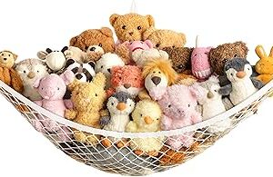Stuffed Animal Storage Hammock Net Corner - Large Toy Hammock Net for Stuffed Animals Room Decor - Cute Stuff Animal Organizer Holder for Plush Plushie - Kids Baby Nursery Wall Bedroom Home Decor