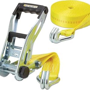 SMARTSTRAPS 27-Foot Premium Ratchet Strap (1 Pack), 10,000 lb Break Strength, 3,333 lb WLL – Heavy-Duty Commercial Tie-Down for Equipment, Tractors & Vehicle Transport, Yellow