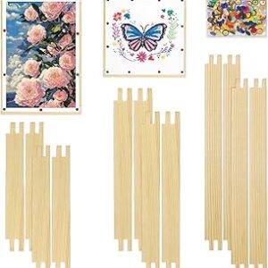 6 Sets Stretcher Bars for Needlework with 100 Pcs Thumb Tacks, 3 Size 6 8 10 Inch 12 Pcs Wooden Canvas Frame for Embroidery Stitch Frame Set Bundle with Art Crafts Supplies for Women's Birthday Gifts