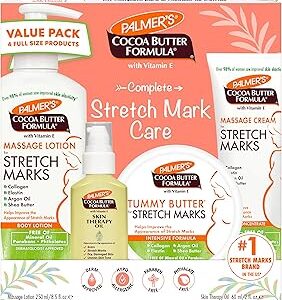 Palmer's Cocoa Butter Formula Pregnancy Skin Care Kit for Stretch Marks and Scars, Dermatologist Approved, Gift for Mom to Be, 4 Piece Full Size Set