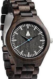Treehut Black Ebony Wooden Watch for Men with Adjustable Band and Stainless Steel Clasp, Japanese Quartz Analog Watch, Made from Black Ebony Wood