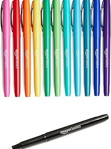 Amazon Basics Felt Tip Marker Pens, Assorted Colors, for Art Projects, Writing, Drawing, and Journaling, 12-Pack
