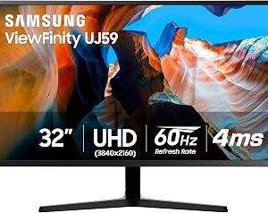 SAMSUNG 32 UJ59 Series 4K UHD (3840x2160) Computer Monitor,VA Panel, HDMI, Display Port, Eye Saver/Flicker Free Mode, FreeSync, LU32J590UQNXZA, Black