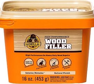 Gorilla All Purpose Wood Filler, Natural Finish, 16 Ounce Tub (Pack of 1) - Water Resistant for Indoor or Outdoor Projects and Repairs