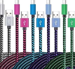 Teeind USB Type C Cable Fast Charging, Tpc001 5 Pack(6Ft 3A) Braided C Charger Cables Compatible with Samsung S10e/note 9/s10/s9/s8 Plus/A80/A50/A20