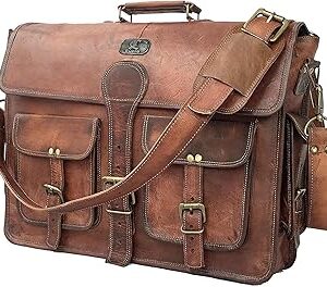 cuero Leather Messenger Bag for Men, 18 Inch Laptop Crossbody, Handmade Leather Shoulder Satchel Bag for Men, Full Grain Business Briefcase for Office/Work/Travel - Vintage Brown