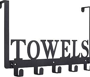 Kuhome Over The Door Hooks, Towel Holder for Bathroom, Door Mount Towel Rack Towel Hooks for Bedroom Beach Towels Bathrobe Wall Mount Hang on The Door Cabinet Cupboard Metal Sandblasted (Black)